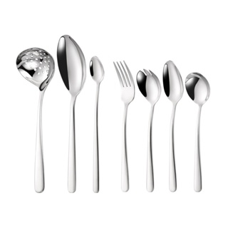 OUKEAI 優雅304不鏽鋼餐具 高檔加厚不鏽鋼湯匙叉子 亮光酒店湯勺