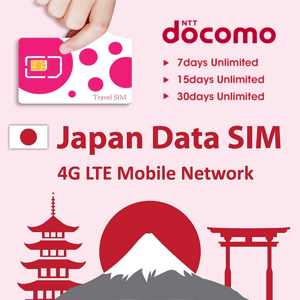 日本旅行 SIM 卡 7/15/30 天 (3/5/10/20/30/50 GB) 4G SIM 卡, Docomo K