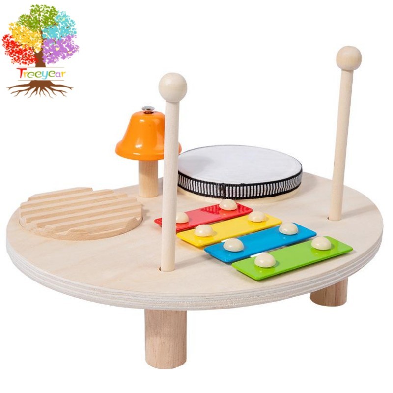 【樹年】幼兒童木質多功能敲琴打擊樂器寶寶遊戲桌架子鼓音樂臺益智玩具