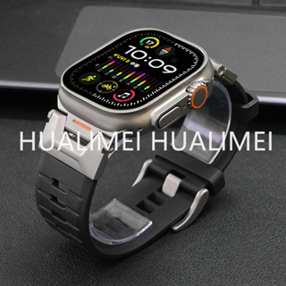 皇家橡樹AP矽膠錶帶升級款金屬蝴蝶扣表帶適用Apple Watch Ultra 8代7 6 5 4 se 42 44 4