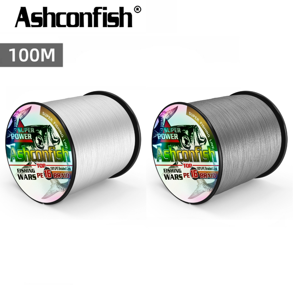 Ashconfish 16 股 100M 編織釣魚線 Dyneema PE 線 X16 複絲線白色灰色