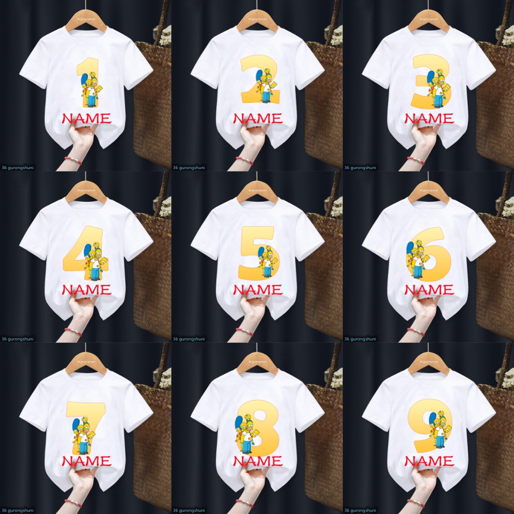辛普森一家 T 恤 Bart Simpson Lisa Maggie 卡通印花生日快樂 1-9 號自定義名稱兒童 T 恤