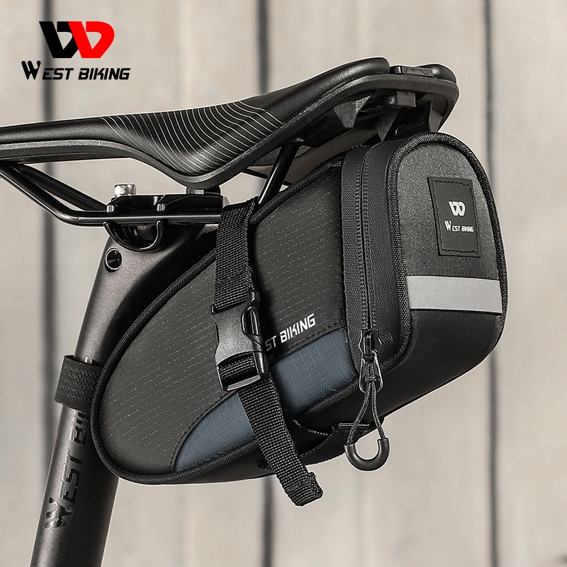 WEST BIKING 超輕防雨自行車包便攜式自行車尾包防震自行車馬鞍包,用於反光後部大容量座桿 MTB 自行車包