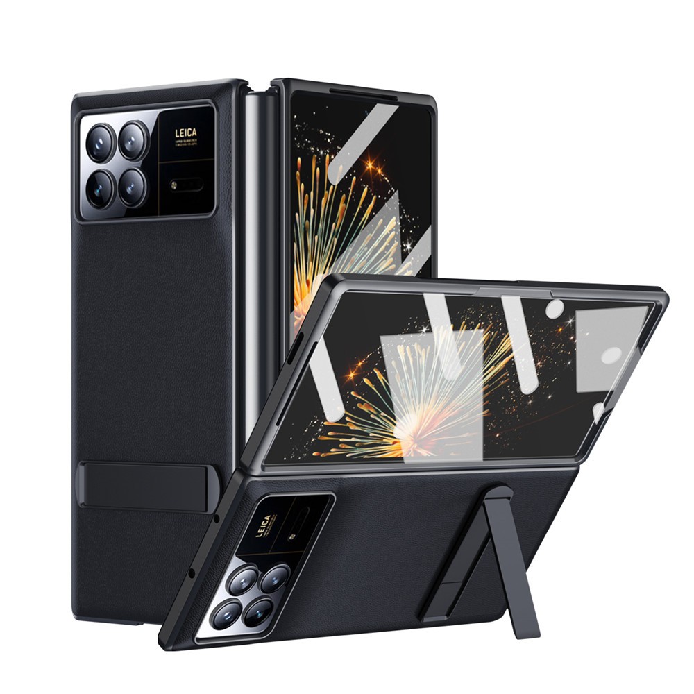 XIAOMI/小米 MIX Fold 3 5G 手機殼，附前玻璃貼，可選折疊支架，MIX Fold3 素色PU皮革保護殼