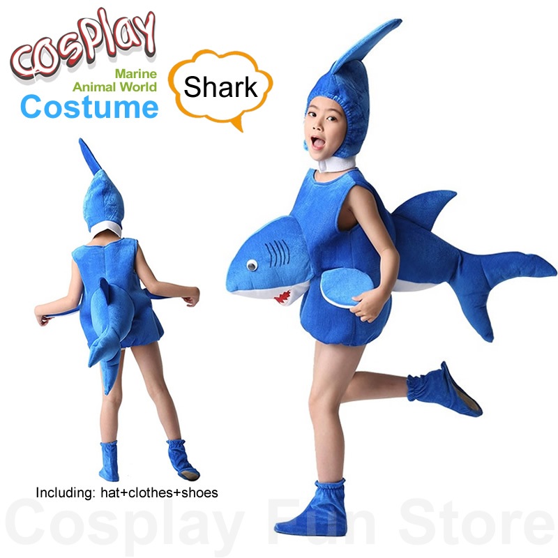 鯊魚角色扮演動漫立體服裝兒童表演服飾海洋動物卡通海洋世界兒童服裝套裝帽子鞋海龜海馬海豚