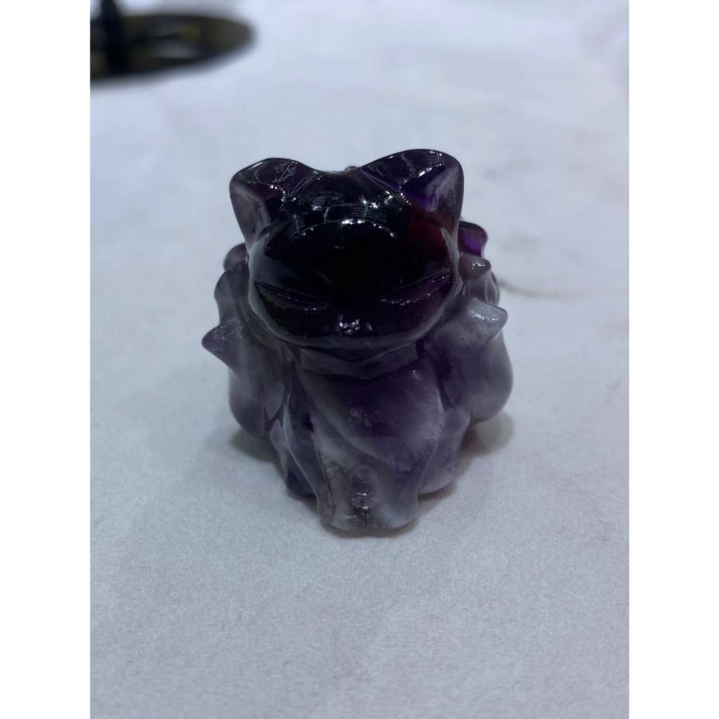 夢幻紫水晶雕刻件精品九尾狐，雕工精湛