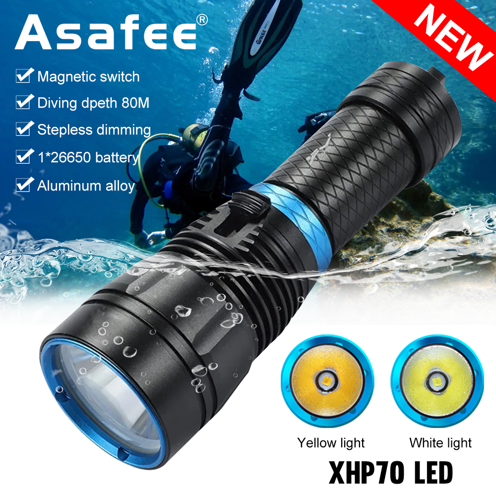 Asafee D185 Super Bright.XHP70 LED 專業潛水手電筒白/黃光水下 80M Scuba 4