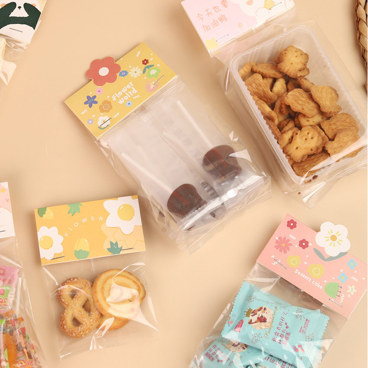 【現貨】【餅乾袋】烘焙 小花透明可視卡片袋 雪花酥牛軋糖糯米船曲奇餅乾棒棒糖包裝袋