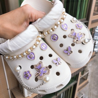 紫花熊高級時尚 DIY 涼鞋 Crocs Jibbitz 鈕扣時尚沙灘鞋配件洞洞鞋鞋扣#(無鞋)