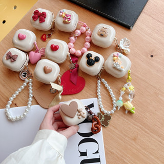 適用於三星 Samsung Galaxy Buds 2/Live/Pro/2 Pro/FE 米白可愛卡通軟耳機殼保護套