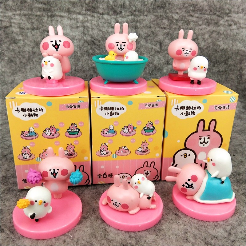 6 件/套 3-5cm 卡通可愛粉紅兔 Kanahei 雞有浴 Q 版盲盒公仔 PVC 可動人偶模型娃娃玩具禮物