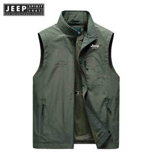 JEEP SPIRIT 1941 ESTD 春季新款男士馬甲戶外休閒純色背心年輕中年攝影釣魚休閒背心外套男