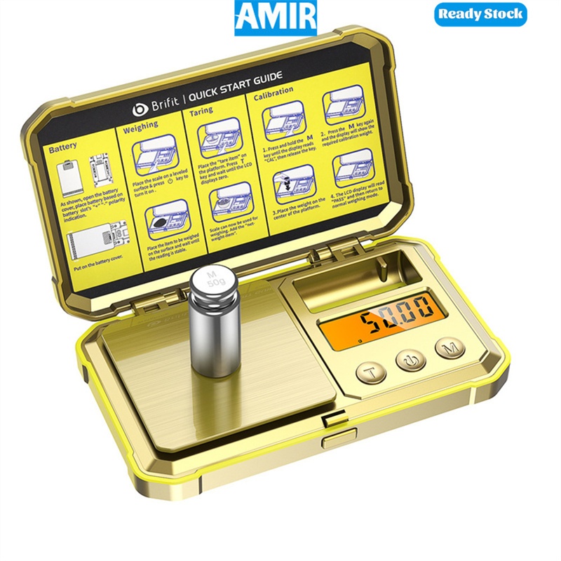 Amir 數字袖珍秤,200/0.01g 數字克秤,帶皮重功能的迷你珠寶秤黃金秤,50g 校準砝碼,6 件,LCD 背光