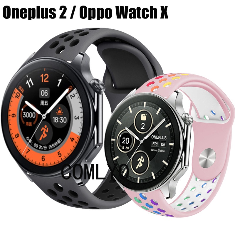 適用於 OPPO watch X / Oneplus watch 2 錶帶 矽膠 彩虹 柔軟 智能手錶帶 運動 反扣錶帶