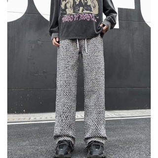 【M-3XL】高級感灰色褲子男韓版小香風寬褲抽繩小眾直筒長褲