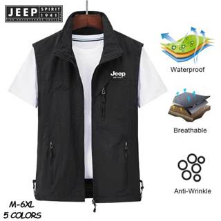JEEP SPIRIT 1941 ESTD 男士背心春秋薄款休閒透氣背心外套男青年中老年速乾背心M-6XL
