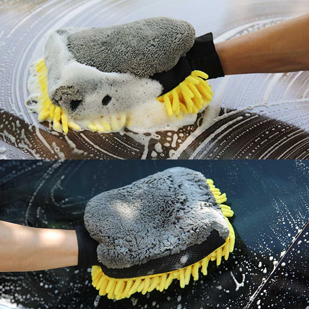 防水洗車超細纖維雪尼爾手套厚汽車清潔手套蠟細節刷汽車護理雙面手套