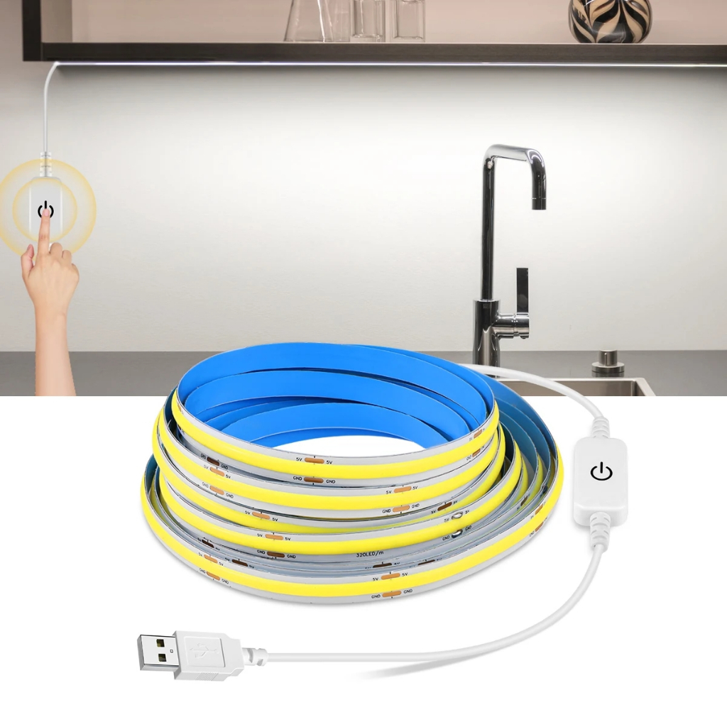 超亮 USB 5V COB 柔性 LED 燈條,帶可調光觸摸感應開關線性 COB 膠帶,用於背光廚房裝飾