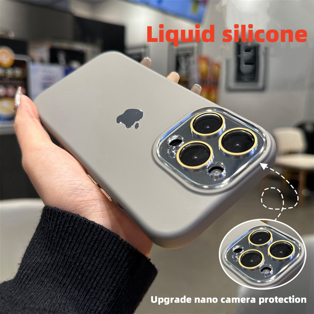 【帶徽標】豪華液態矽膠啞光軟殼適用於 Iphone 11 12 13 14 15 Pro Max 帶納米相機保护膜