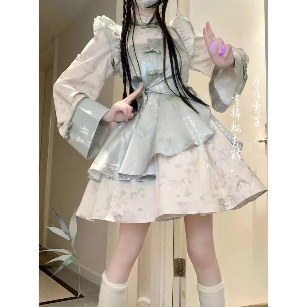 Lolita新中式穿搭中華風蘿莉塔洋裝改良旗袍OP吊帶裙 011