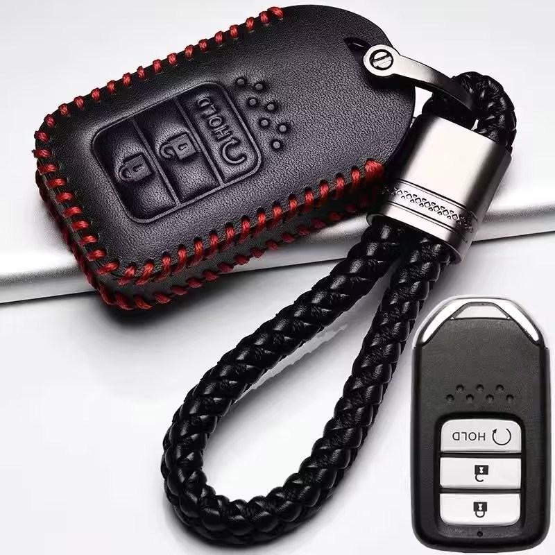 HONDA 真皮鑰匙包本田汽車 3/4 按鈕鑰匙包適用於本田思域/爵士/hrv/雅閣/crv 鑰匙包鑰匙扣