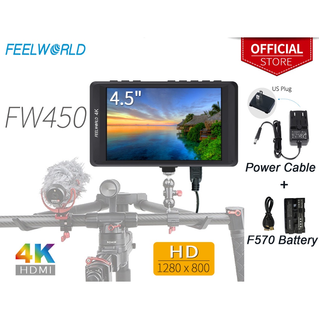 Feelworld FW450 4.5 英寸數碼單反相機現場監視器 IPS 1280x800 小型高清視頻輔助,帶 4K