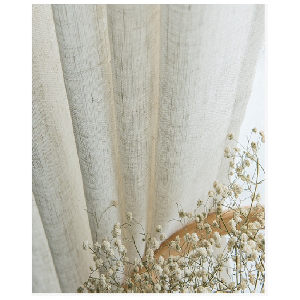 現代日式亞麻窗簾加厚透明窗簾簡約臥室波浪窗陽台薄紗遮光窗紗