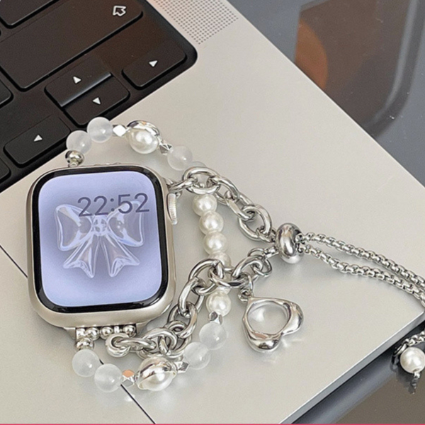 適用蘋果手錶Apple Watch 9代珍珠鏈式錶帶 iwatch S9 8 7 6全系列錶帶 女士錶帶 手鍊錶帶