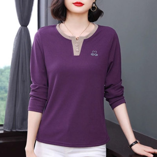 超大號女式寬鬆上衣長袖 Wanita Baju 上衣 Blus Polo 領 V 領尼龍襯衫夏季加大碼 #2125