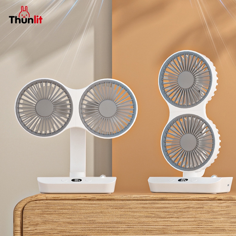Thunlit雙頭風扇4000mah台式振盪風扇雙頭usb充電小風扇