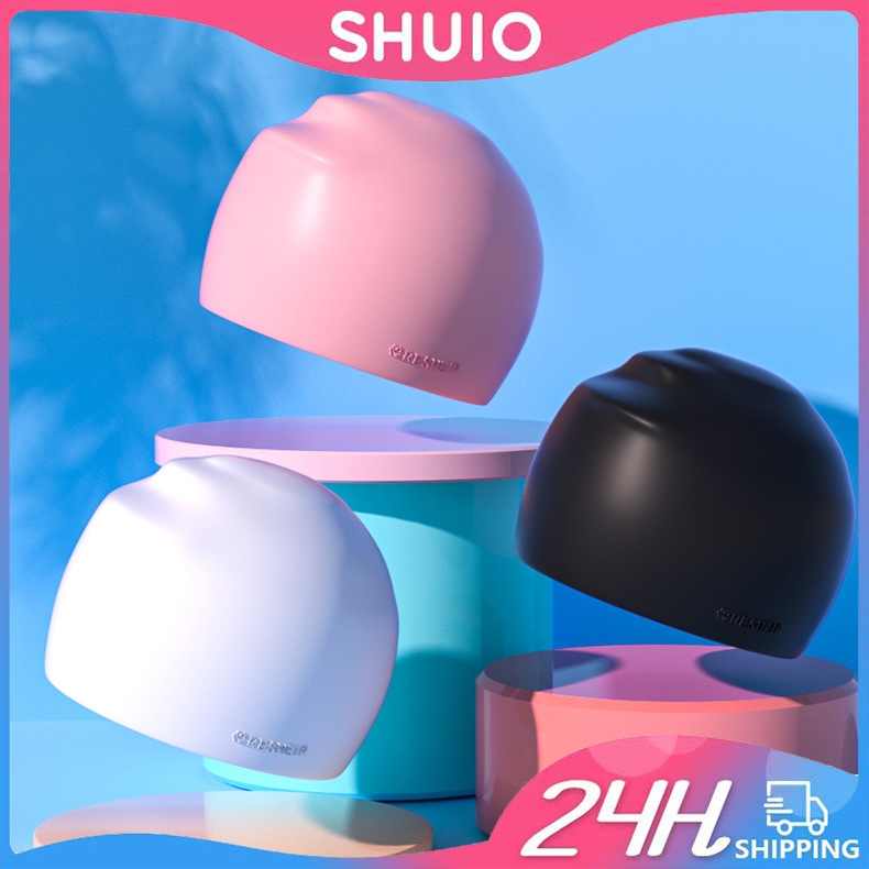 Shuio矽膠防水純色護耳時尚男女泳帽