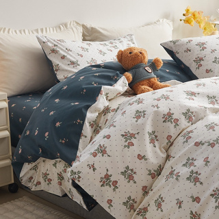 安沁優雅花卉圖案100%純棉床包組 單人床單組 雙人 加大床包四件組 精梳棉床組 床單 床罩組 被單