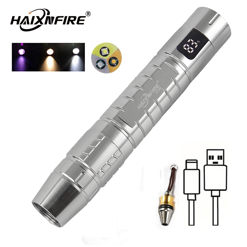 Haixnfire SV330 紫光 365nm UV 白色黃色 3 LED 手電筒 USB 可充電