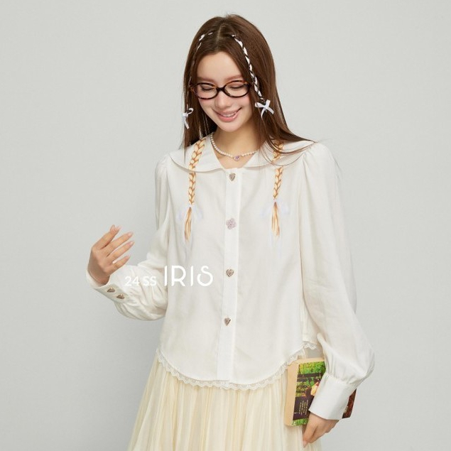 「原創設計」IRIS  x TRIL 系列  24新款 少女系列IS72239 雪紡長袖絲帶襯衫