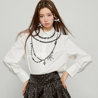 「原創設計」IRIS x TRIL 系列 24新款少女系列IS111883 白色長袖珍珠項鍊印花襯衫