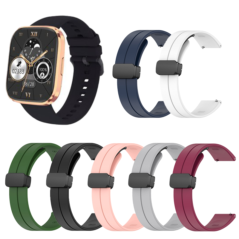 磁吸矽膠錶帶適用於人因科技 智慧手錶錶帶 MWB270 摺疊扣矽膠磁吸手錶帶