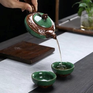 冰裂泡茶壺 龍頭茶嘴 175ml 陶瓷茶壺 浮雕龍紋 復古茶壺 純手工 功夫茶具 家用沖茶器 單壺 沖茶壺