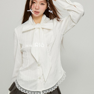「原創設計」IRIS TRIL 系列 24新款 少女系列IS111711 白色領帶蕾絲長袖襯衫