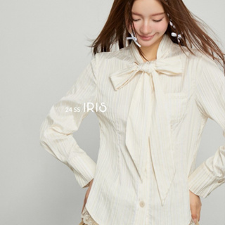 「原創設計」IRIS TRIL 系列 24新款 少女系列IS111711 杏色絲帶長袖蕾絲花邊襯衫