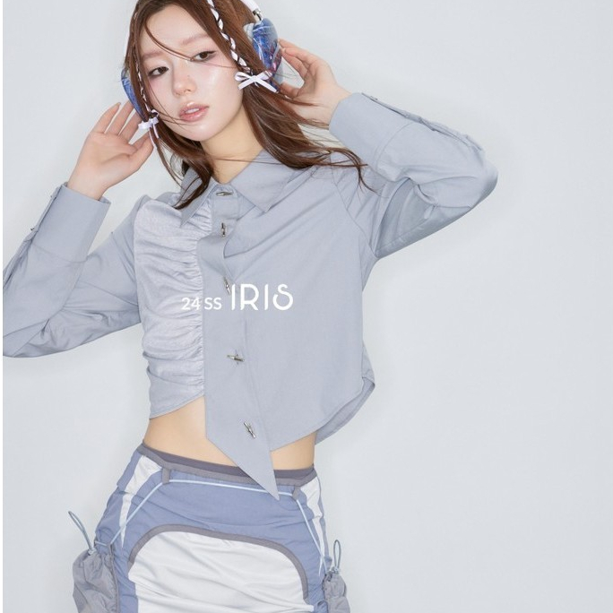 「原創設計」IRIS  x TRIL 系列 24新款  IS72216 永恆少女系列 灰色收腰長袖襯衫