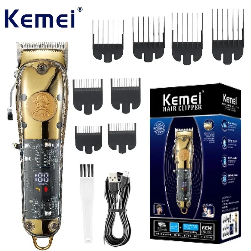 Kemei 專業理髮器理髮器無繩充電式理髮器理髮美容套裝男士 8w 強力切割器