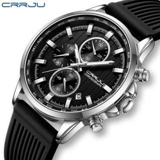 Crrju時尚品牌男士防水手錶運動橡膠錶帶石英機芯夜光指針多功能定時器高端氣質休閒款簡約設計2315 X