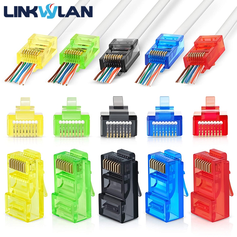 Linkwylan RJ45 Cat6 直通連接器各種顏色 EZ 到壓接模塊化插頭,用於實心或多股 UTP 網絡電纜