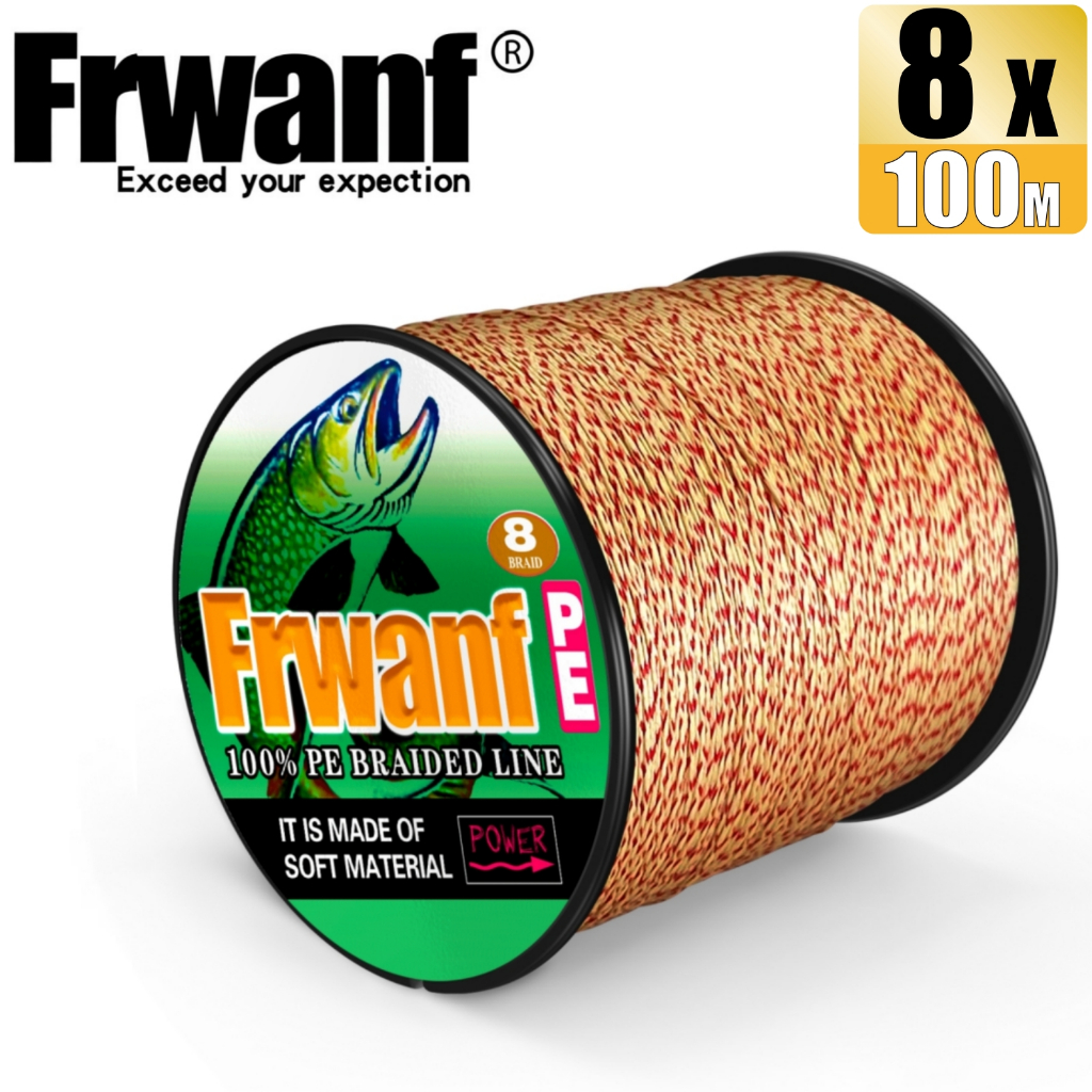 Frwanf 100M 8 股 6-300LB 紅+黃點線編織釣魚線編織 X8 PE 線釣魚線