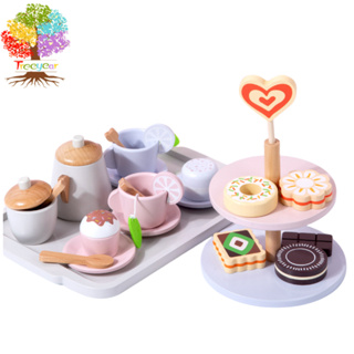 【樹年】木製仿真過家家甜品糕點下午茶玩具套裝帶托盤茶具家兒童