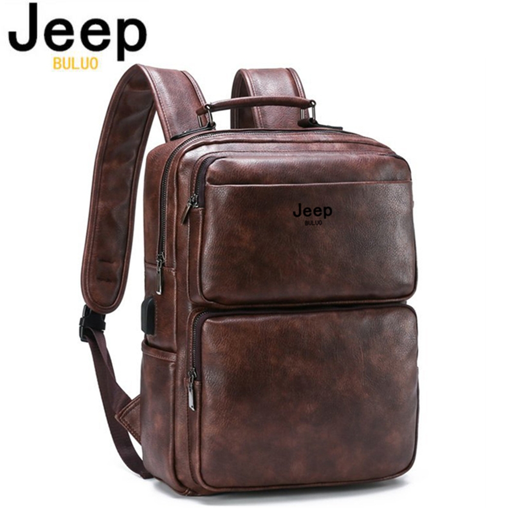 Jeep buluo 新款休閒背包 14 英寸筆記本電腦大容量背包戶外旅行男士包分體皮包男士-2205