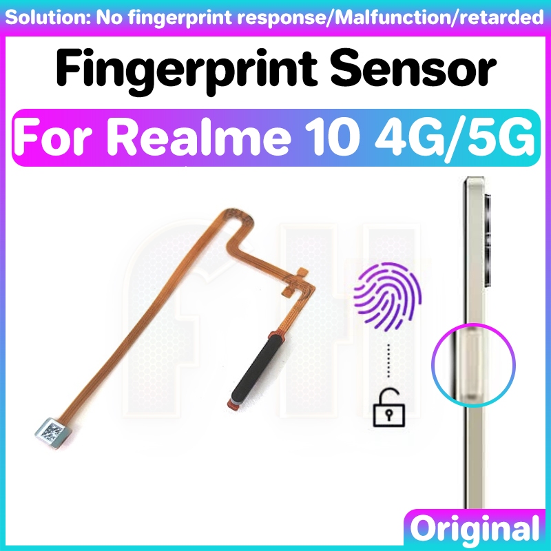 適用於 realme 10 4G 5G 觸摸 id 傳感器的指紋傳感器主頁返回鍵柔性電纜帶狀電源按鈕柔性更換維修零件