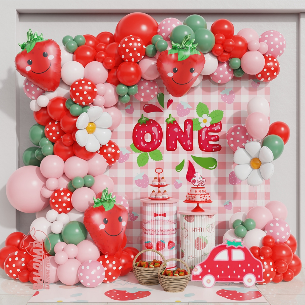 117pcs卡通水果派對裝飾超大草莓雛菊生日派對裝飾氣球女號週歲慶祝場景佈置氣球