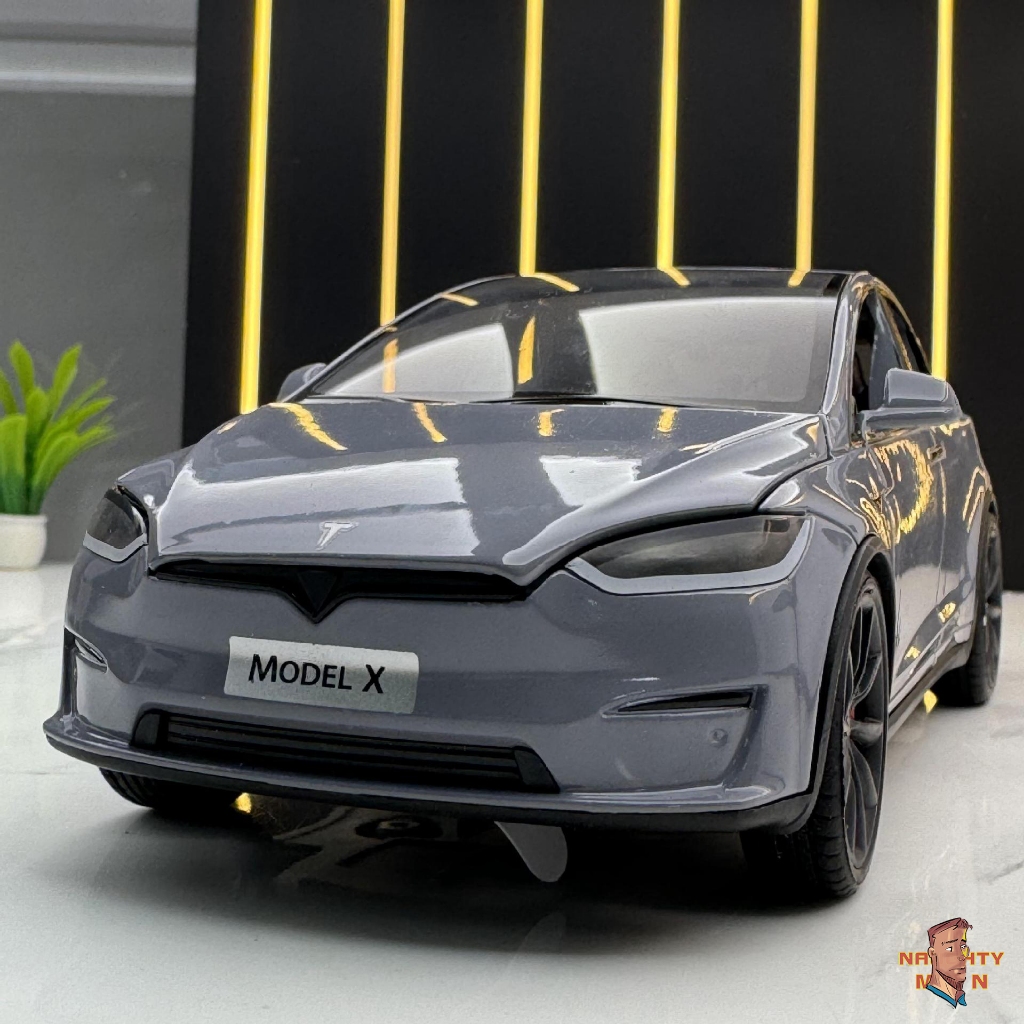 [NAU-MAN]1:24特斯拉 model X模型車燈光音效回力玩具車鷗翼門汽車擺件合金車模收藏禮物