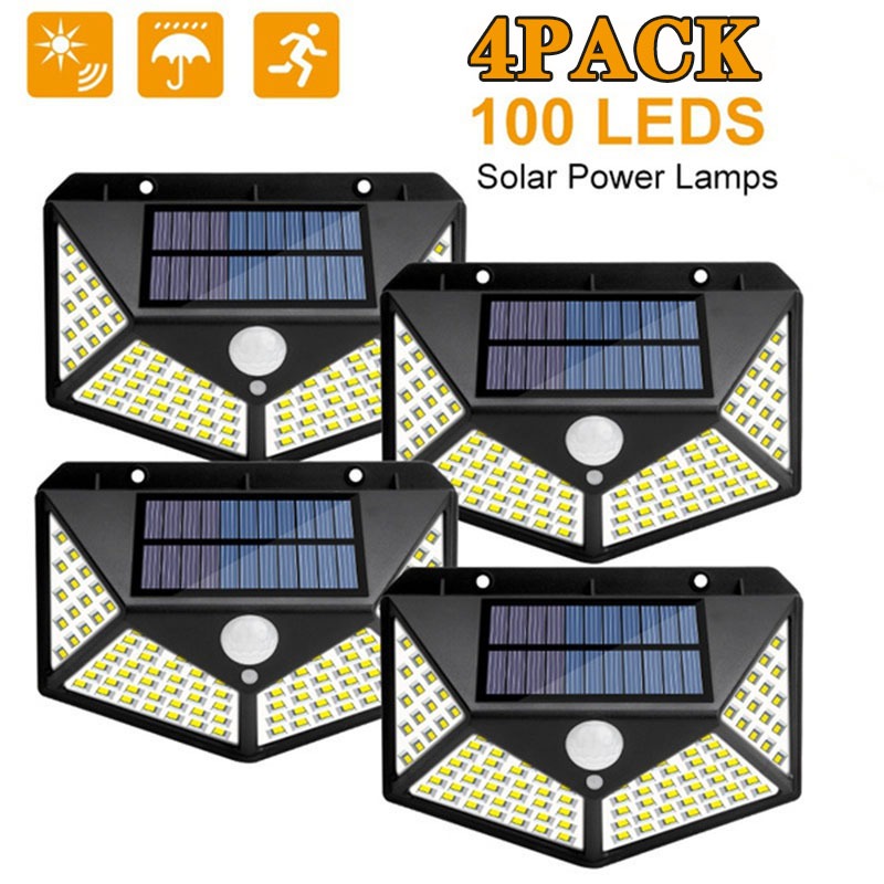 1/2/4 件 100 LED 太陽能壁燈戶外太陽能燈 PIR 運動傳感器太陽能陽光路燈庭院燈